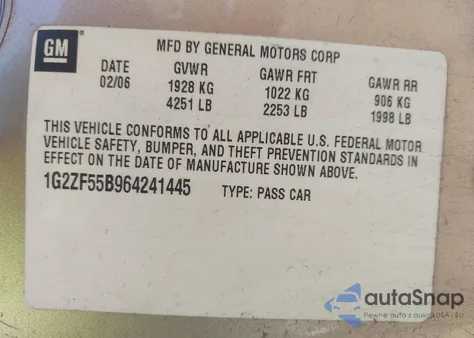 2006 Pontiac G6 z USA, uszkodzony, nr VIN 1G2ZF55B964241445